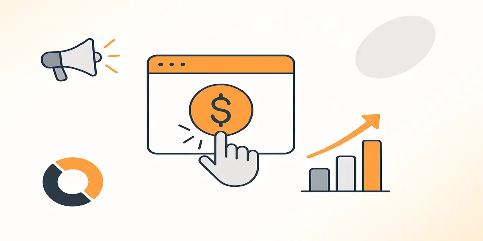 Abstract icons representing Meta Ads growth and engagement.