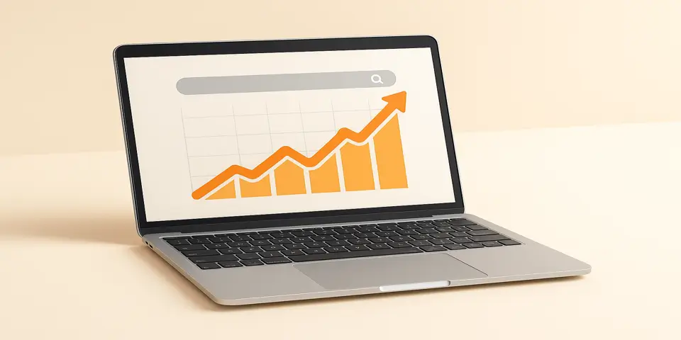 Laptop displaying a positive trend line graph related to PPC results