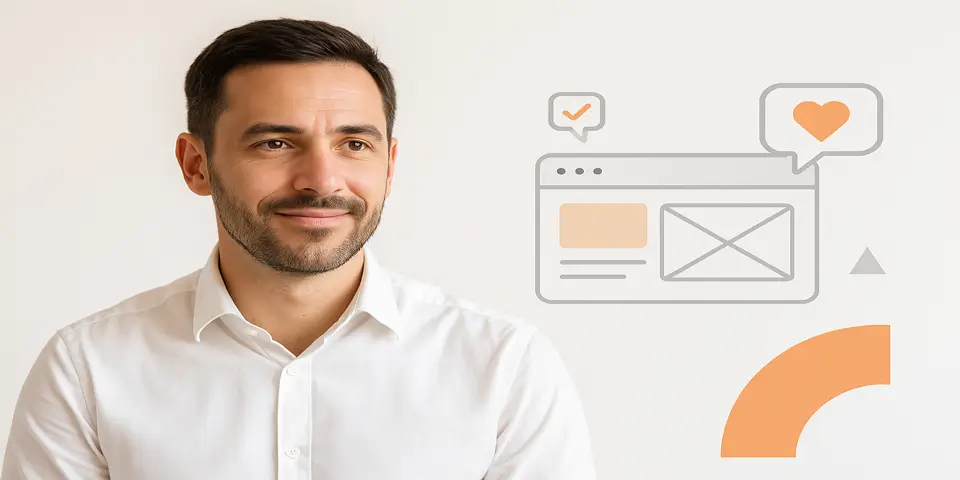 Web designer reviewing UI/UX strategy on a desktop monitor.