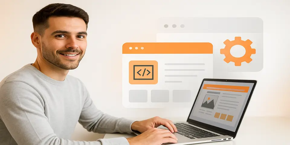 Developer working on a modern website layout with AI-powered tools
