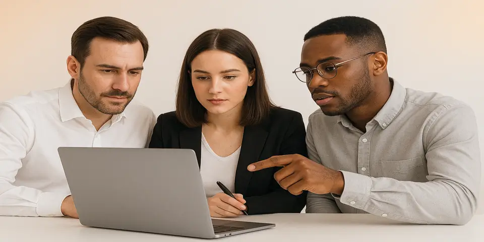 Business team collaborating on PPC strategy.