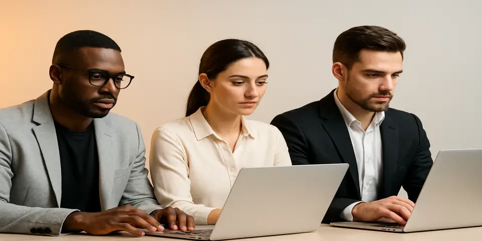 Diverse team using laptops for AI automation strategy collaboration