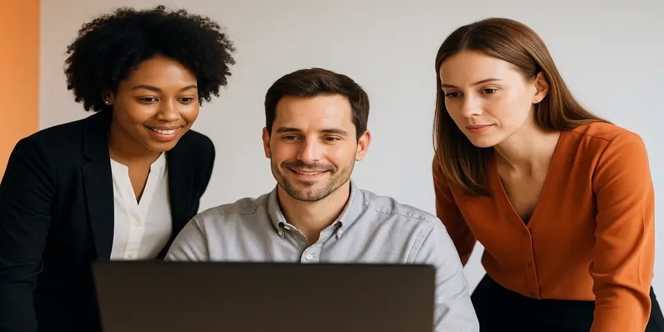 A small team of digital marketers planning a brand SEO strategy.