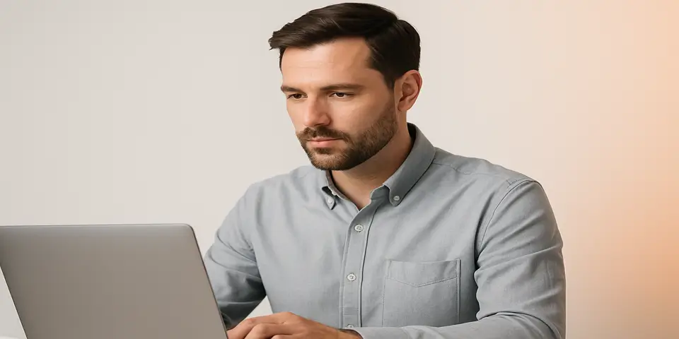 Software developer working on a custom solution in a professional setting.