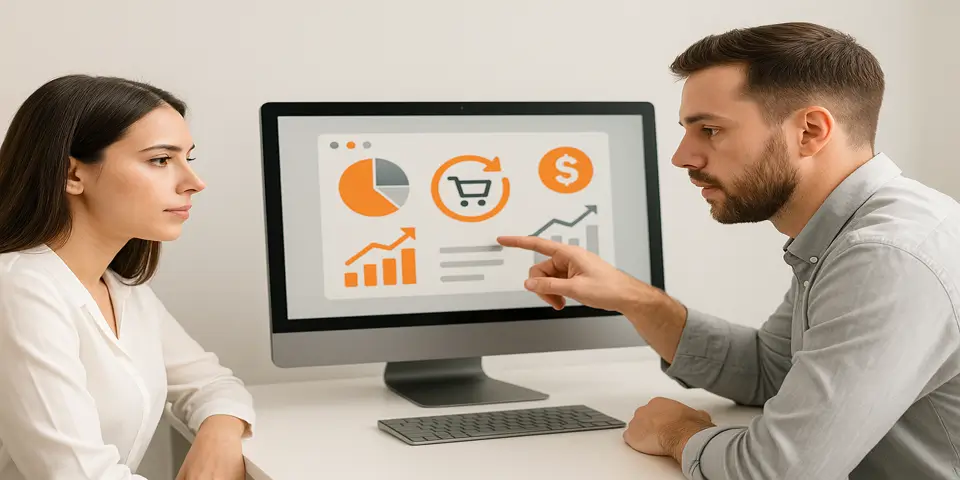 Tablet displaying retargeting ad interface with shopping cart and call-to-action.