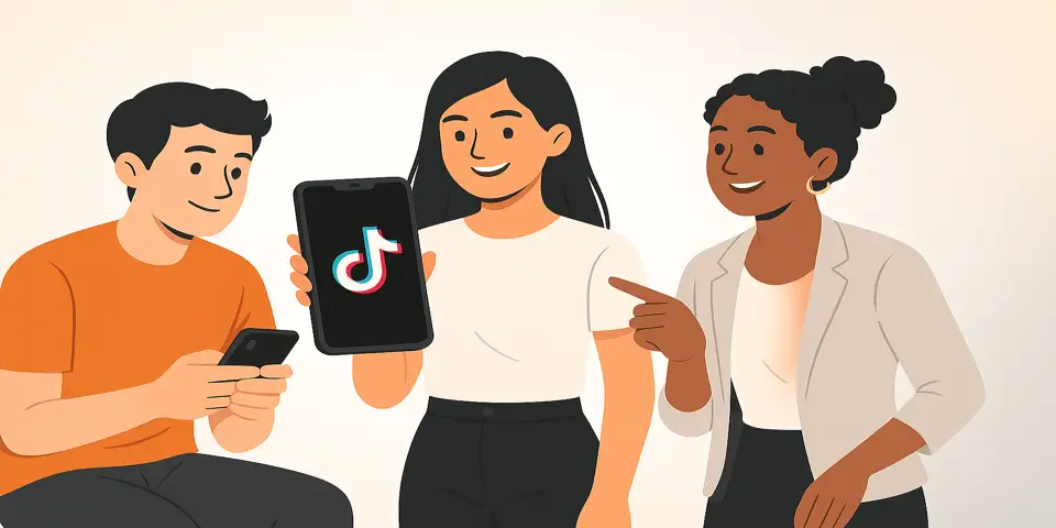 Team of marketers planning a TikTok campaign using mobile devices
