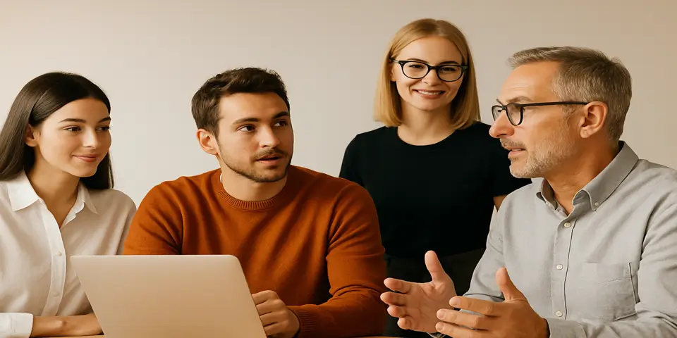 Marketing team collaborating on AI-powered content strategies.