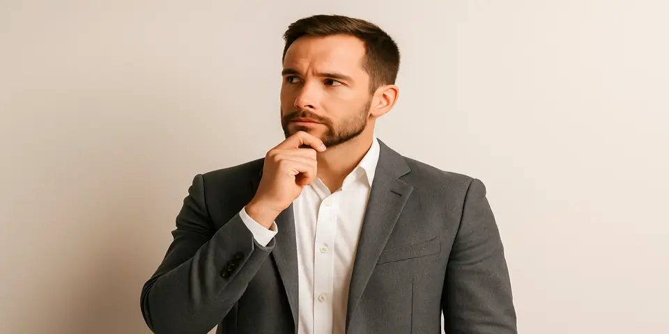 Marketing professional contemplating strategy for digital campaign planning.