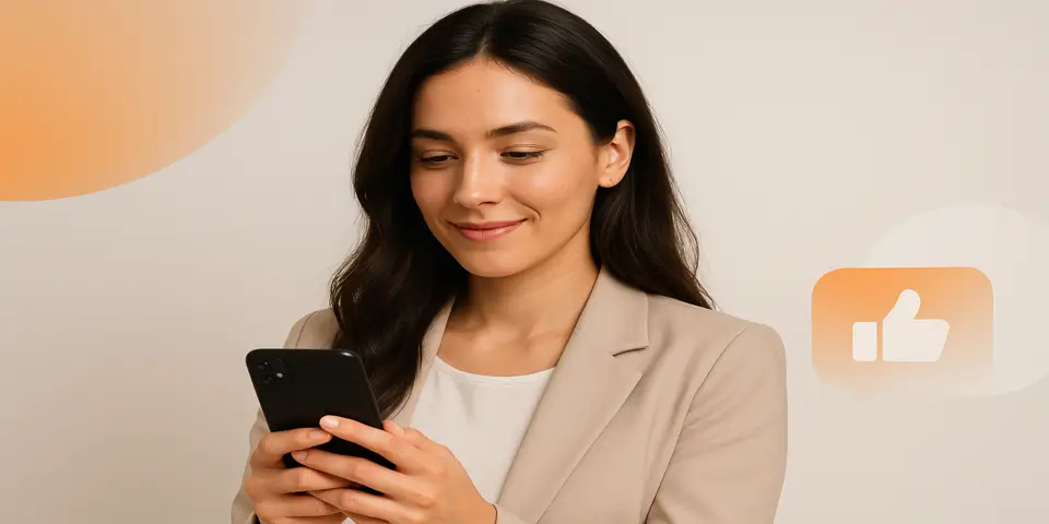 Professional woman recording social media content on a smartphone.