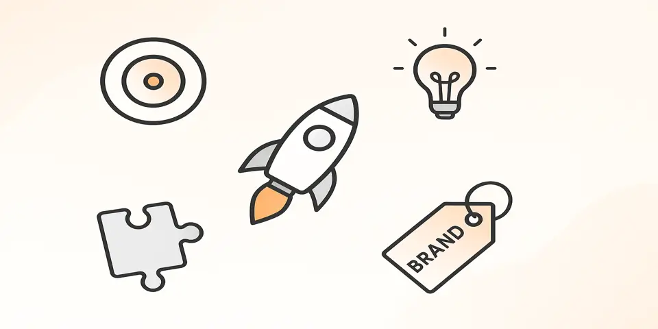 Abstract icons for storytelling, brand vision, and growth strategy