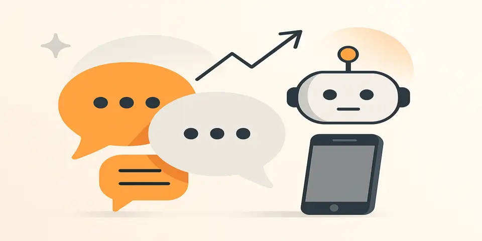 Chatbot, smartphone, and arrows symbolizing messaging growth