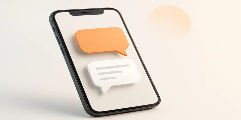 Smartphone showing 3D speech bubbles on-screen