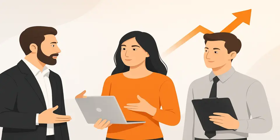 A team of professionals collaborating around digital marketing performance metrics