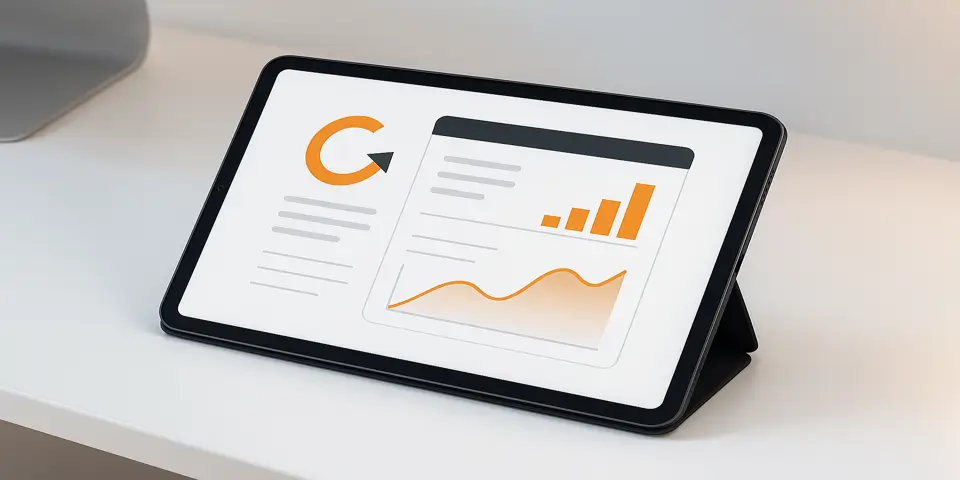 Tablet showing lead generation dashboard for B2B content tracking.
