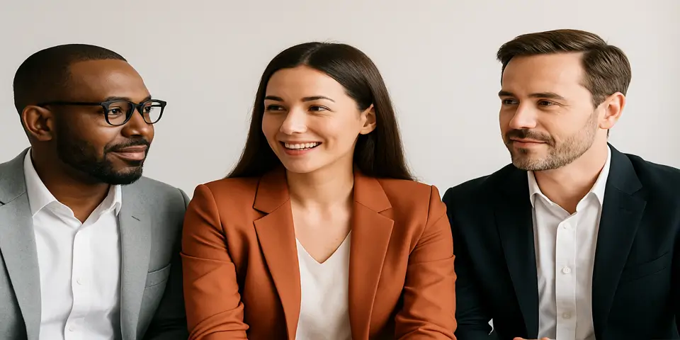 Three marketing professionals in conversation about content strategies.