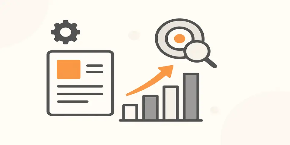 Minimal icons for content planning, targeting, and performance analytics.