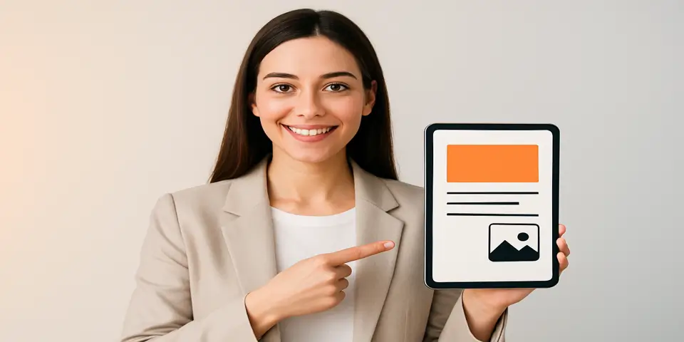 Professional woman reviewing customer content strategy on tablet.