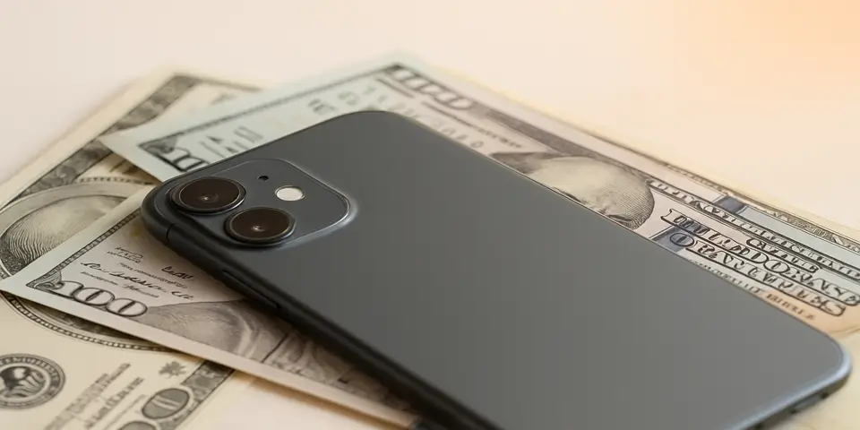 Smartphone placed over U.S. dollar notes representing ad spend ROI
