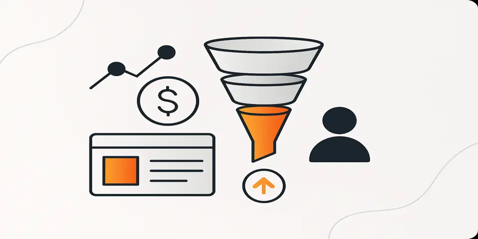Minimal icons representing lead nurturing and funnel strategy.