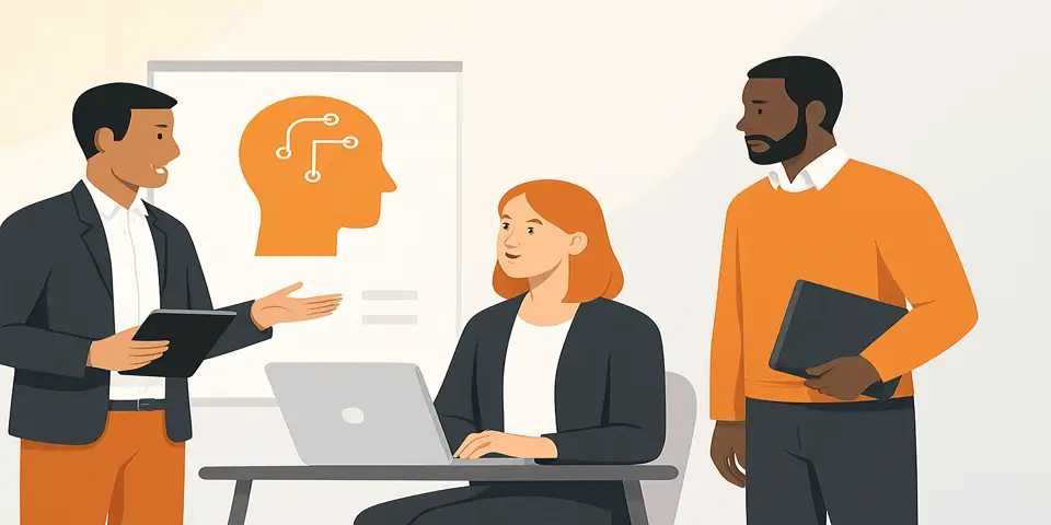 Diverse professionals collaborating on AI customization strategy