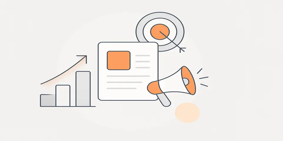 Minimalistic abstract illustration showcasing icons for business strategy and content planning.