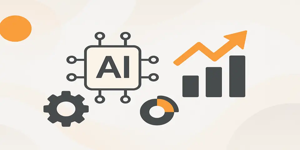 Minimal AI output enhancement icons with business performance elements