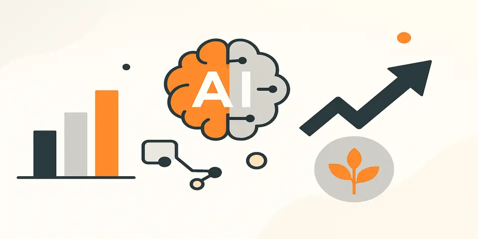 Minimal icons showing AI, brain, growth chart, and network elements