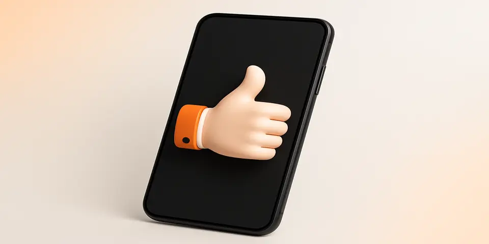 Smartphone with a thumbs-up icon symbolizing employee support and brand endorsement.