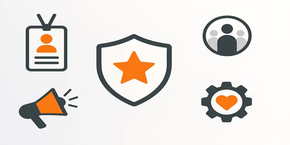 Flat icons representing team engagement and strategy.