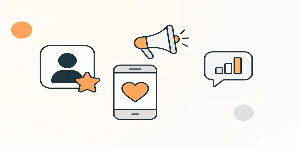 Flat vector icons depicting influencer tools and social platforms.