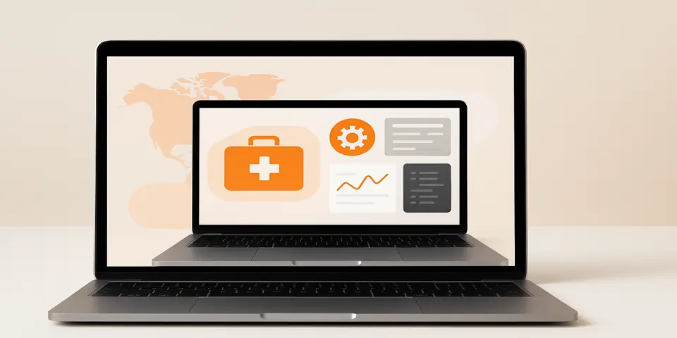 Laptop displaying healthcare efficiency with outsourcing analytics