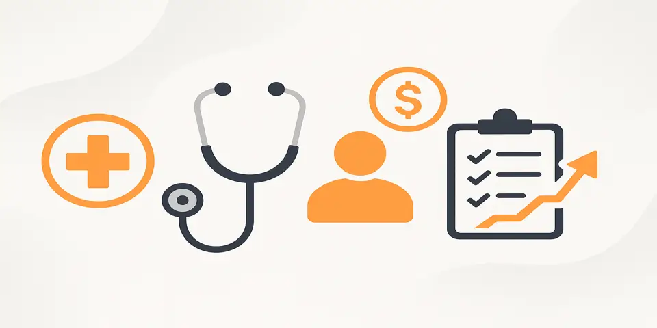 Abstract healthcare outsourcing efficiency concept design