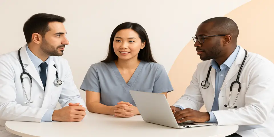 Team discussing healthcare efficiency with outsourcing strategies