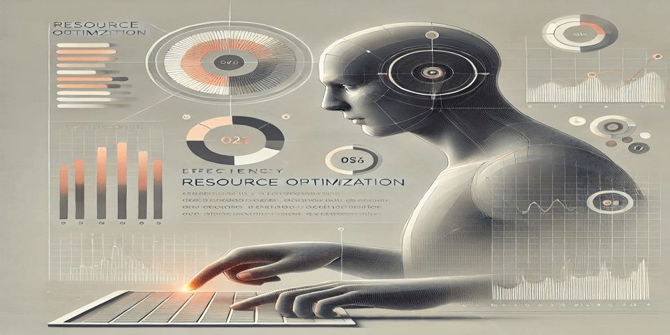 Business professional analyzing resource optimization data for growth strategies.