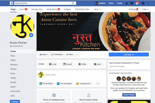 Web Designing and web development company in Mumbai SySpree client Nusta Kitchen Facebook page Performance marketing company in Mumbai