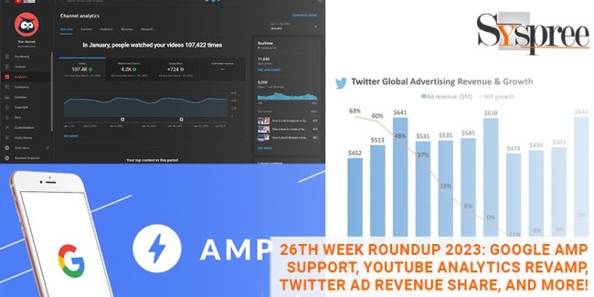 26th Week Roundup 2023: Google AMP Support, YouTube Analytics Revamp, Twitter Ad Revenue Share, and More!