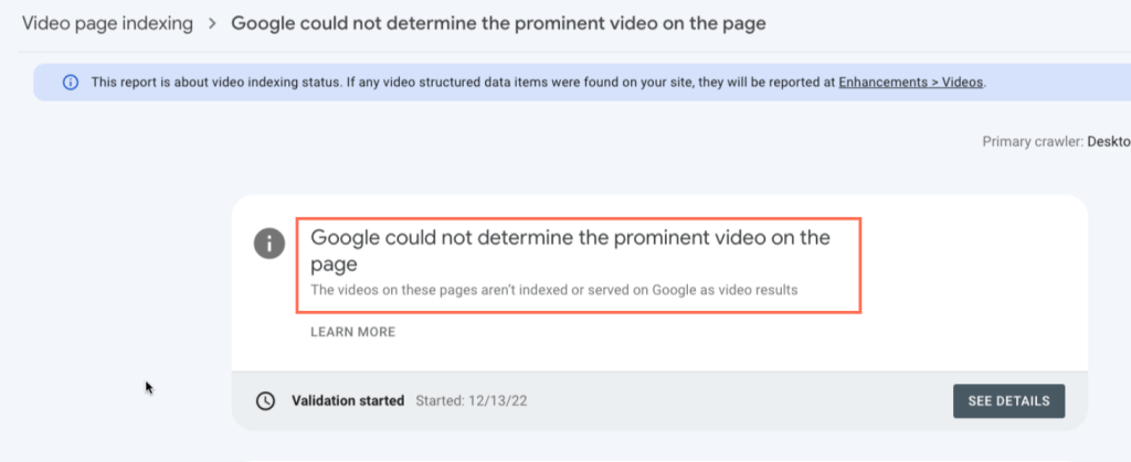 Google Could Not Determine the Prominent Video