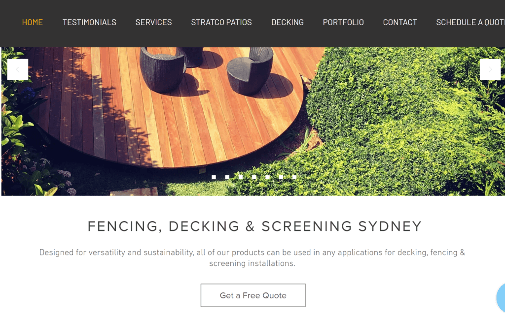 Australian Decking and Patio Services Provider website home page image showing deck construction company speciality