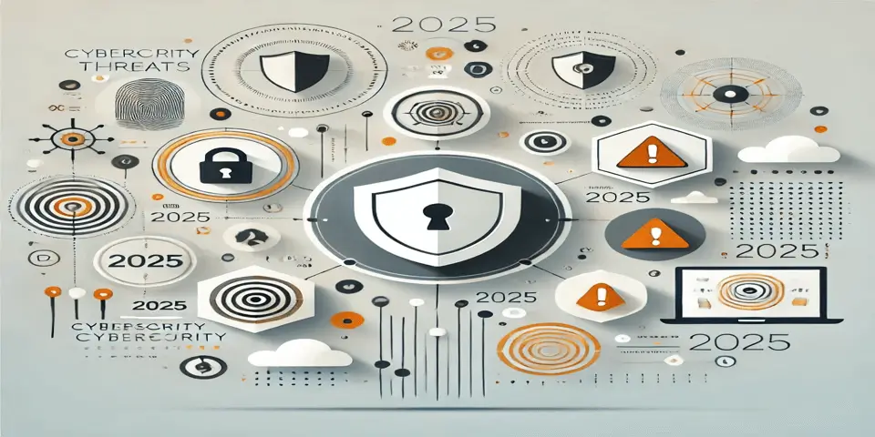 Abstract futuristic depiction of cyber threats and security measures in 2025