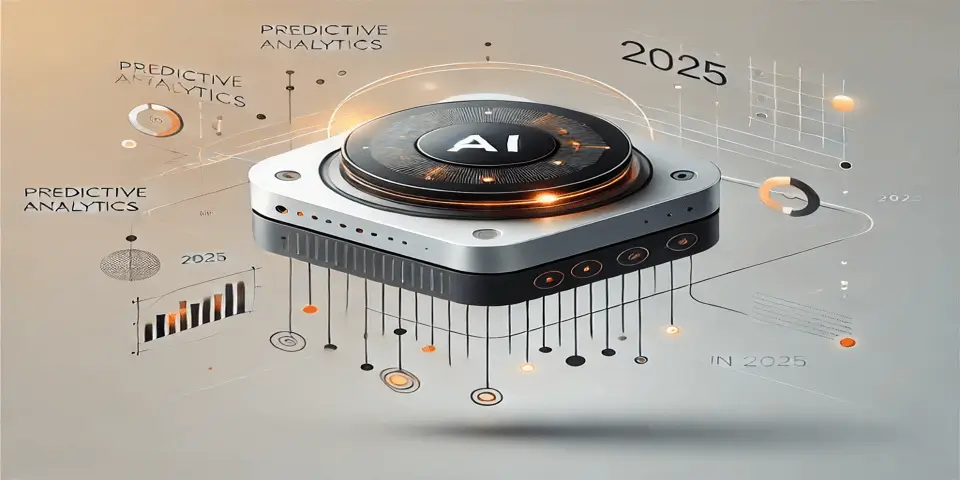 Futuristic AI-powered analytics device displaying business growth data. 