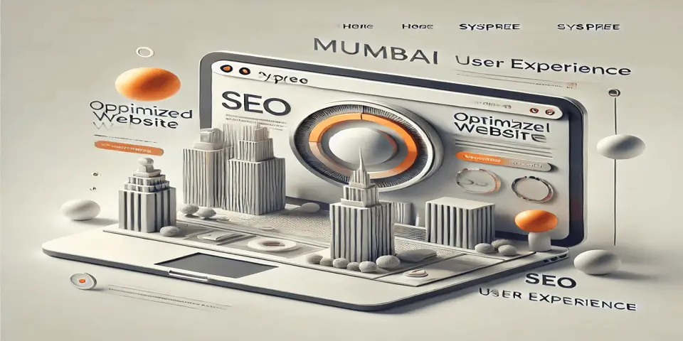 A futuristic digital interface showcasing a responsive and SEO-optimized website for businesses in Mumbai.