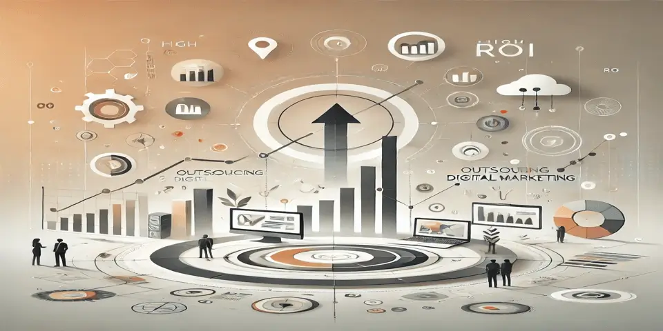 Minimalistic data visualization showing the impact of outsourcing marketing.