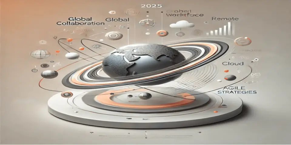 A futuristic digital globe representing global outsourcing strategies