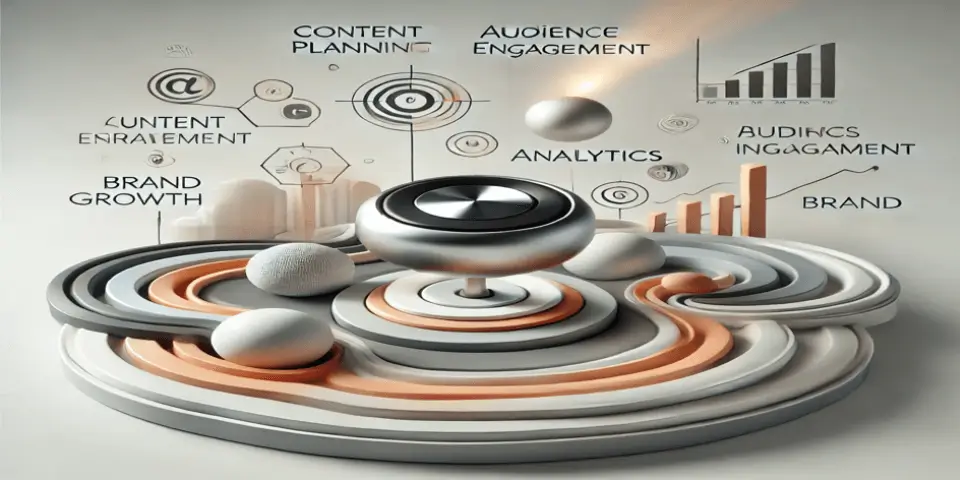 An innovative circular representation of social media strategy elements. 