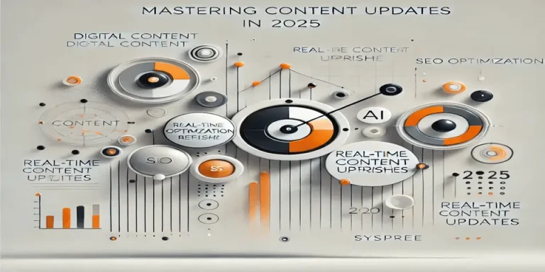 Abstract visualization of content updates in 2025 with digital elements.