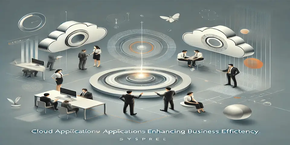  Business professionals collaborating in a cloud-integrated workspace.