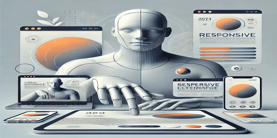 Futuristic human interacting with a responsive web interface for enhanced user experience.