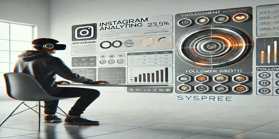 Marketing professional analyzing Instagram outreach strategies on a digital dashboard.