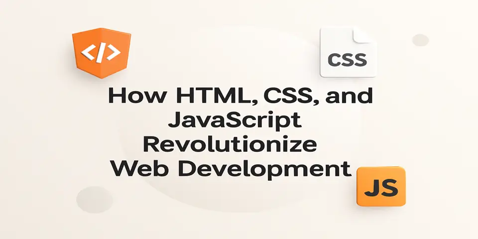Modern icons of HTML, CSS, and JavaScript for web development solutions.