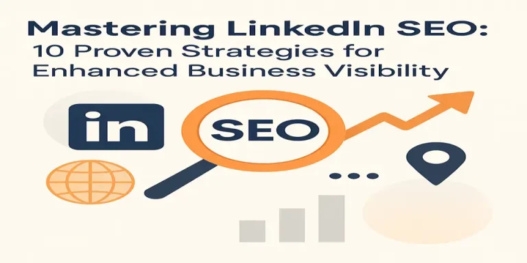 Flat design graphic promoting LinkedIn SEO strategies for business growth.